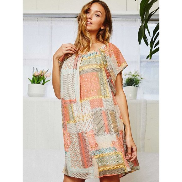 Women's Off the shoulder Multi print tunic shimmer mini dress !! LAST ONE!!! - Picture 2 of 3
